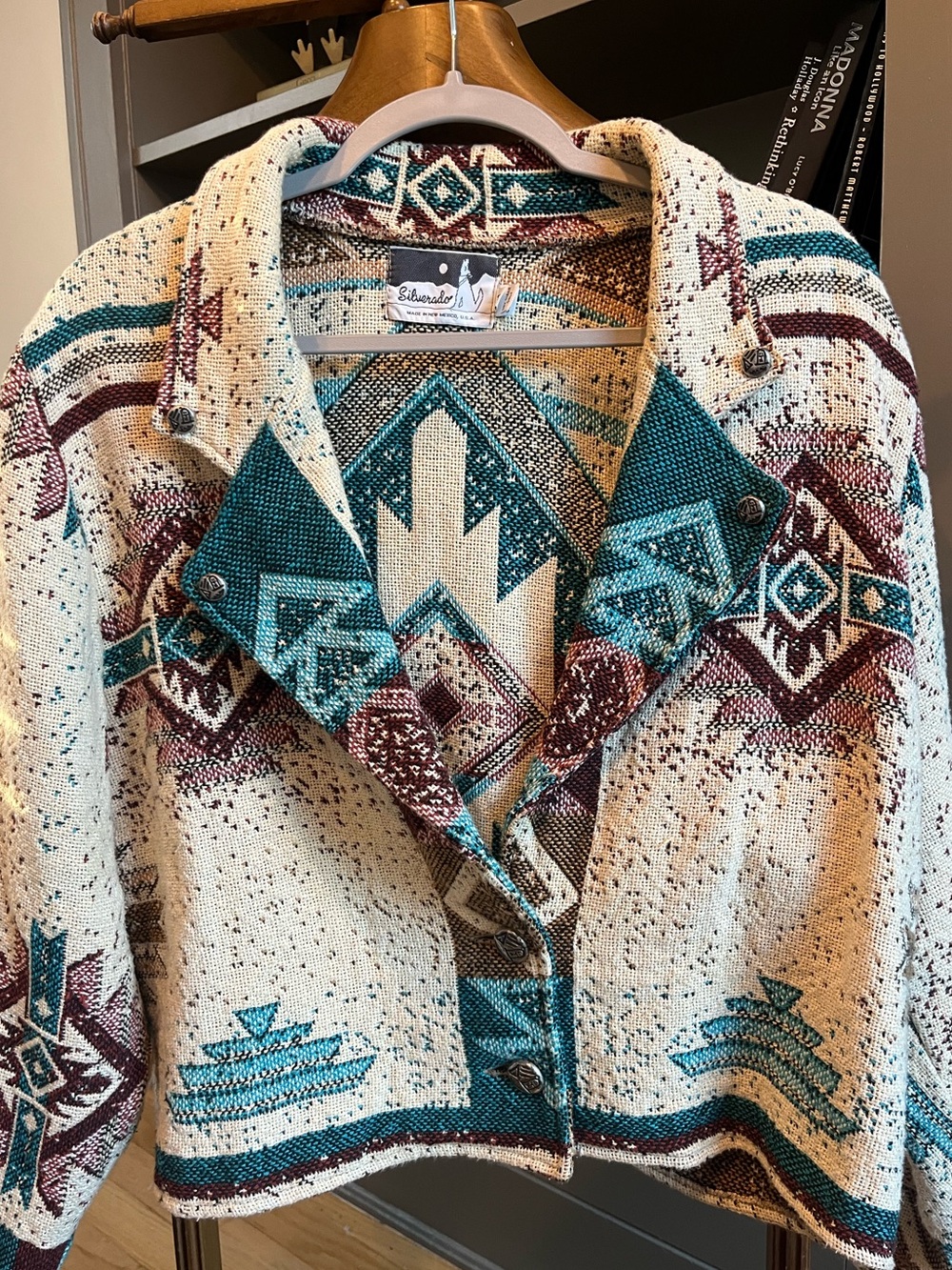 Vintage Silverado Southwestern Cropped Tapestry Jacket - Aztec Geometric Pattern